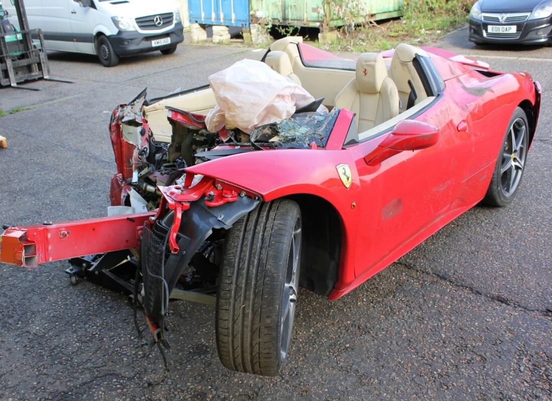 Ferrari 458 Spider (Europe) getting ready to be stripped for parts at Eurospares