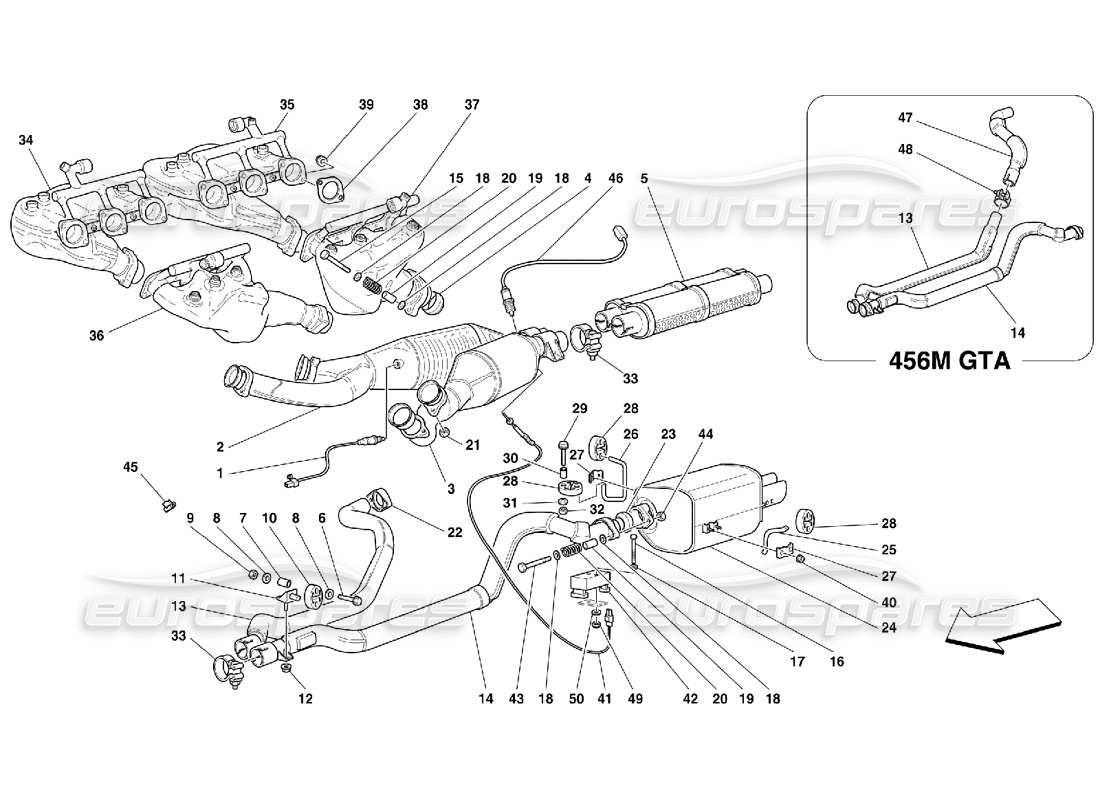 Ferrari 456 M GT/M GTA Exhaust System Parts Diagram