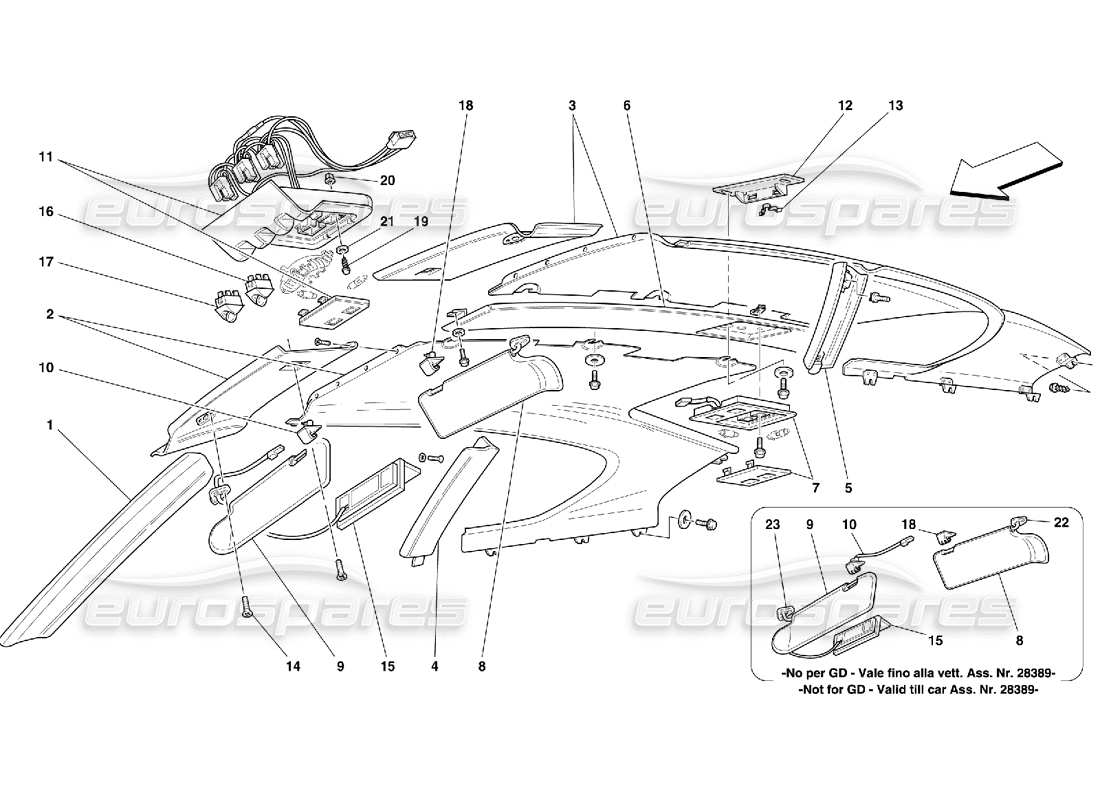 Ferrari 456 M GT/M GTA Roof Panel Upholstery and Accessories Part Diagram