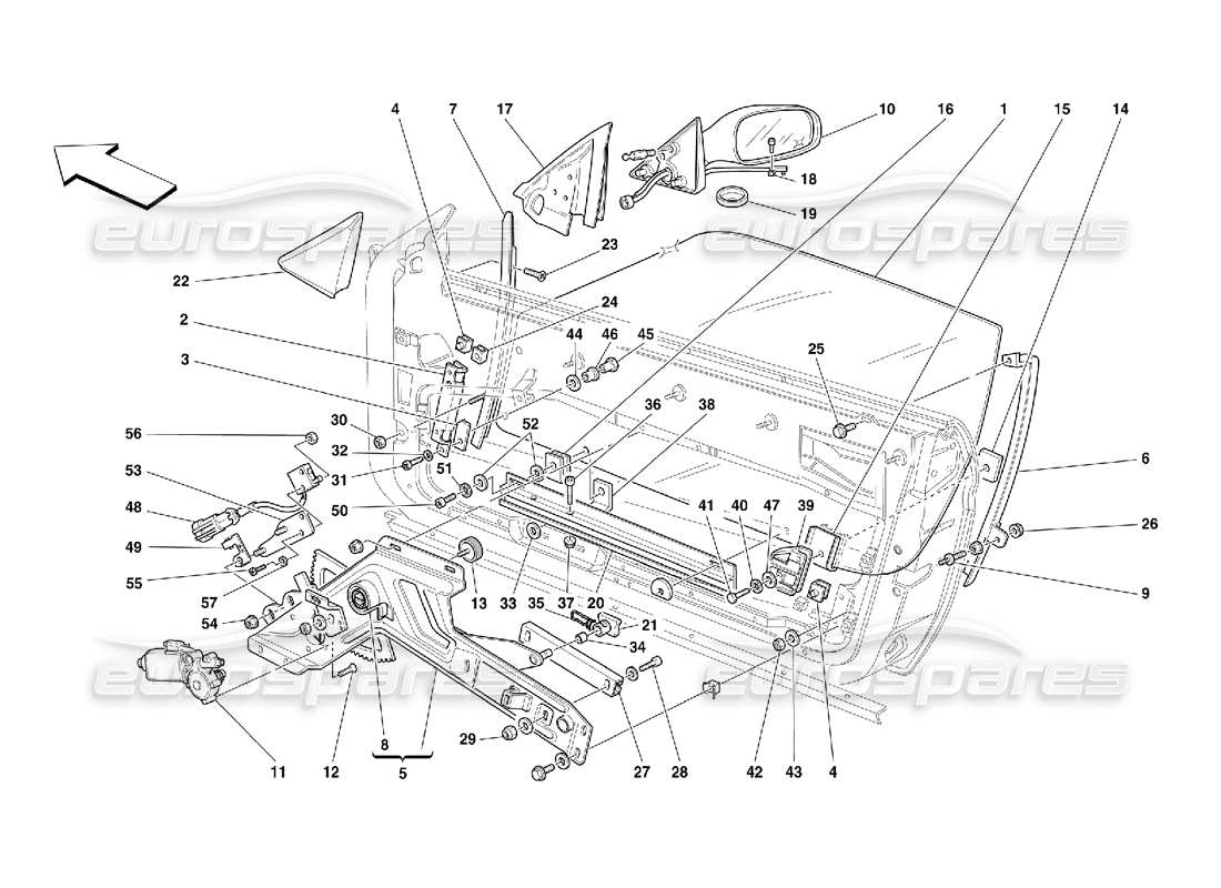 Ferrari 456 M GT/M GTA Doors - Power Window and Rearview Mirror Part Diagram