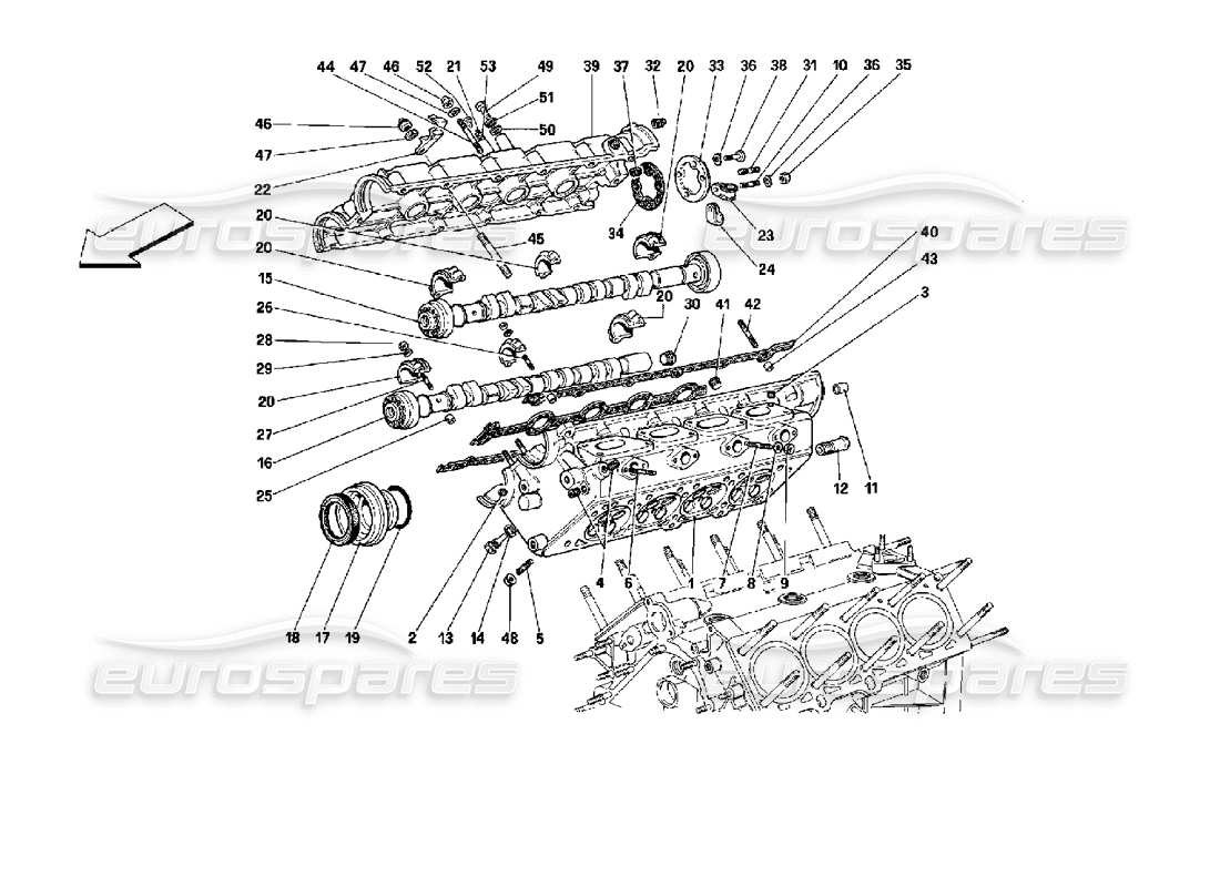 Ferrari Mondial 3.4 t Coupe/Cabrio RH Cylinder Head Parts Diagram