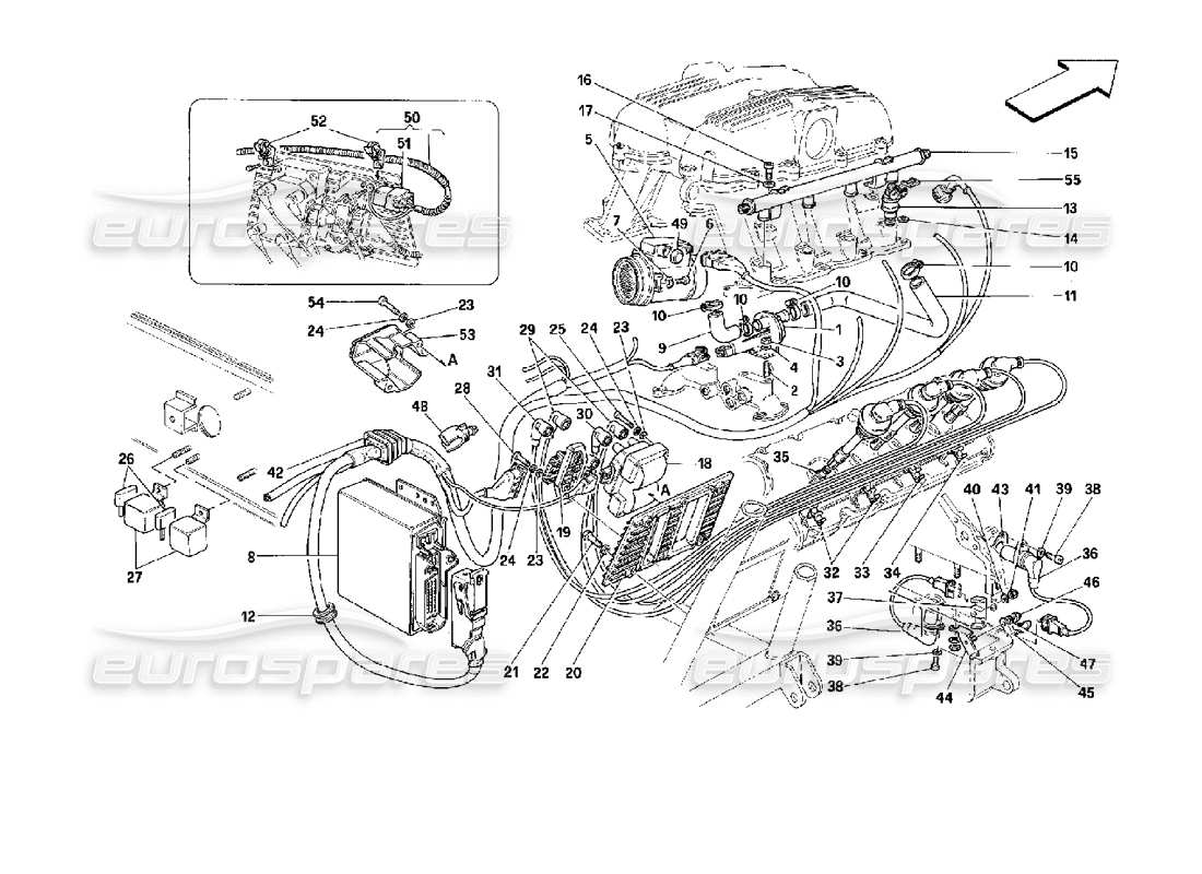 Ferrari Mondial 3.4 t Coupe/Cabrio air injection ignition - motronic 2.5 Parts Diagram