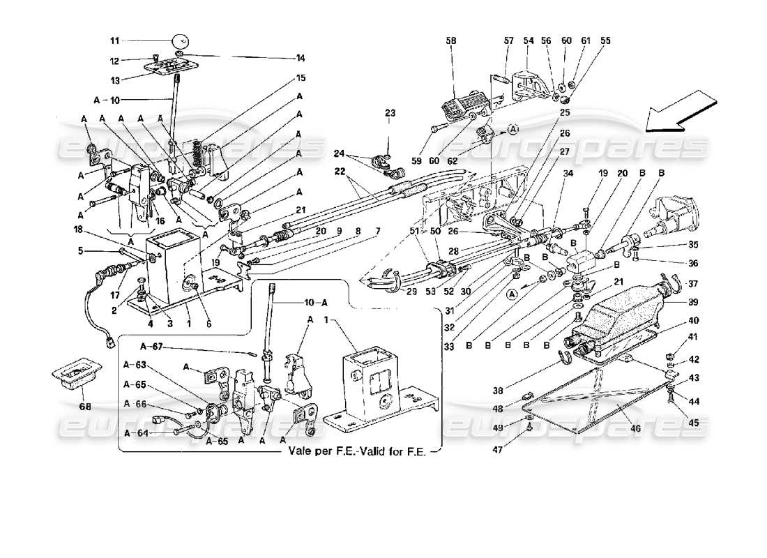 Ferrari Mondial 3.4 t Coupe/Cabrio Outside Gearbox Controls Parts Diagram