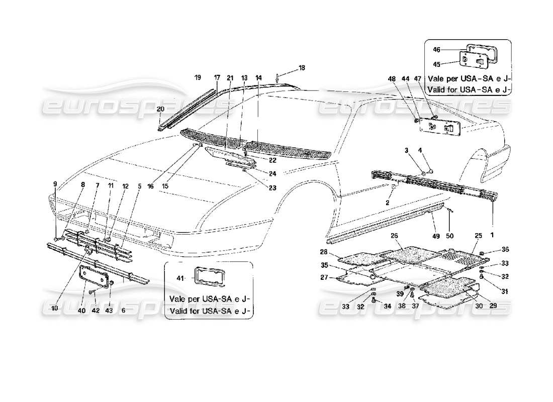 Ferrari Mondial 3.4 t Coupe/Cabrio External Finishing Parts Diagram