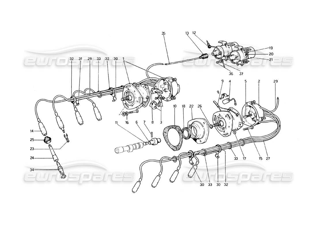Ferrari 308 GT4 Dino (1979) engine ignition (Variants for USA - AUS and J Version) Parts Diagram