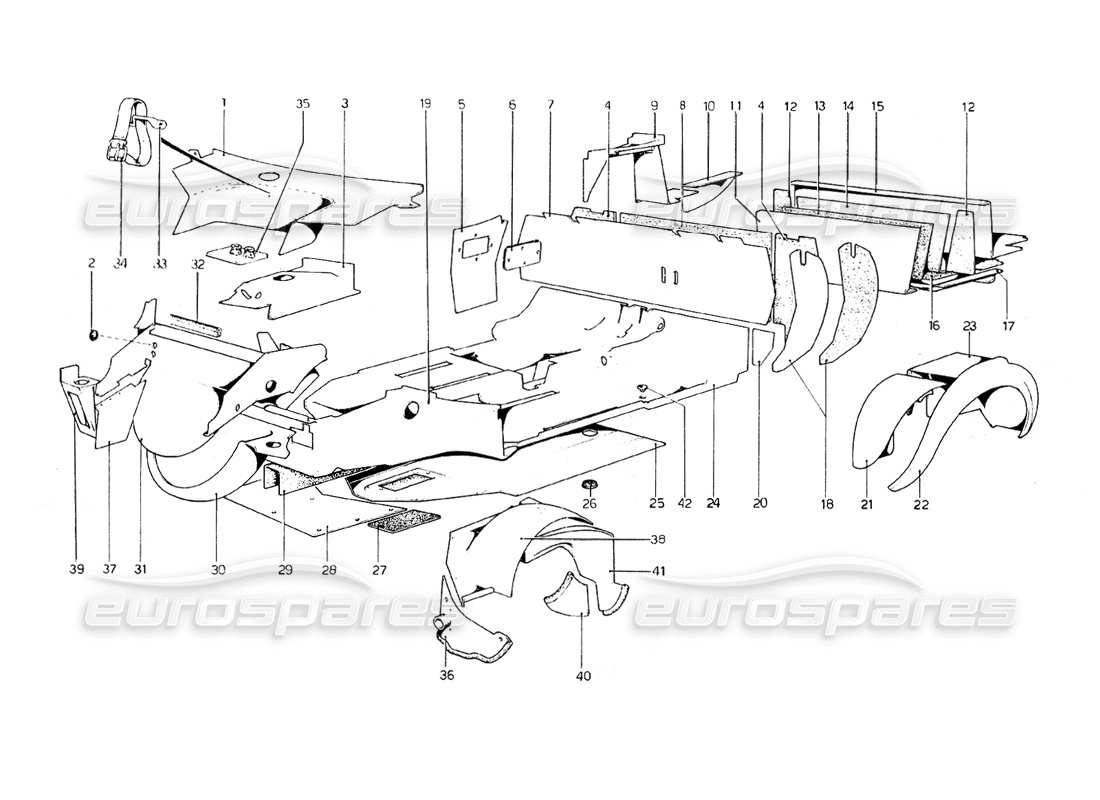 Ferrari 308 GT4 Dino (1979) Body Shell - Inner Elements Parts Diagram