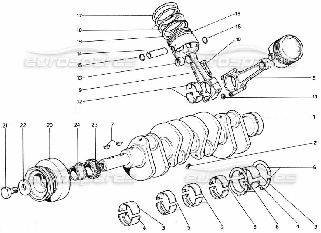 Ferrari 308 GTB (1976) crankshaft - connecting rods and pistons Parts Diagram