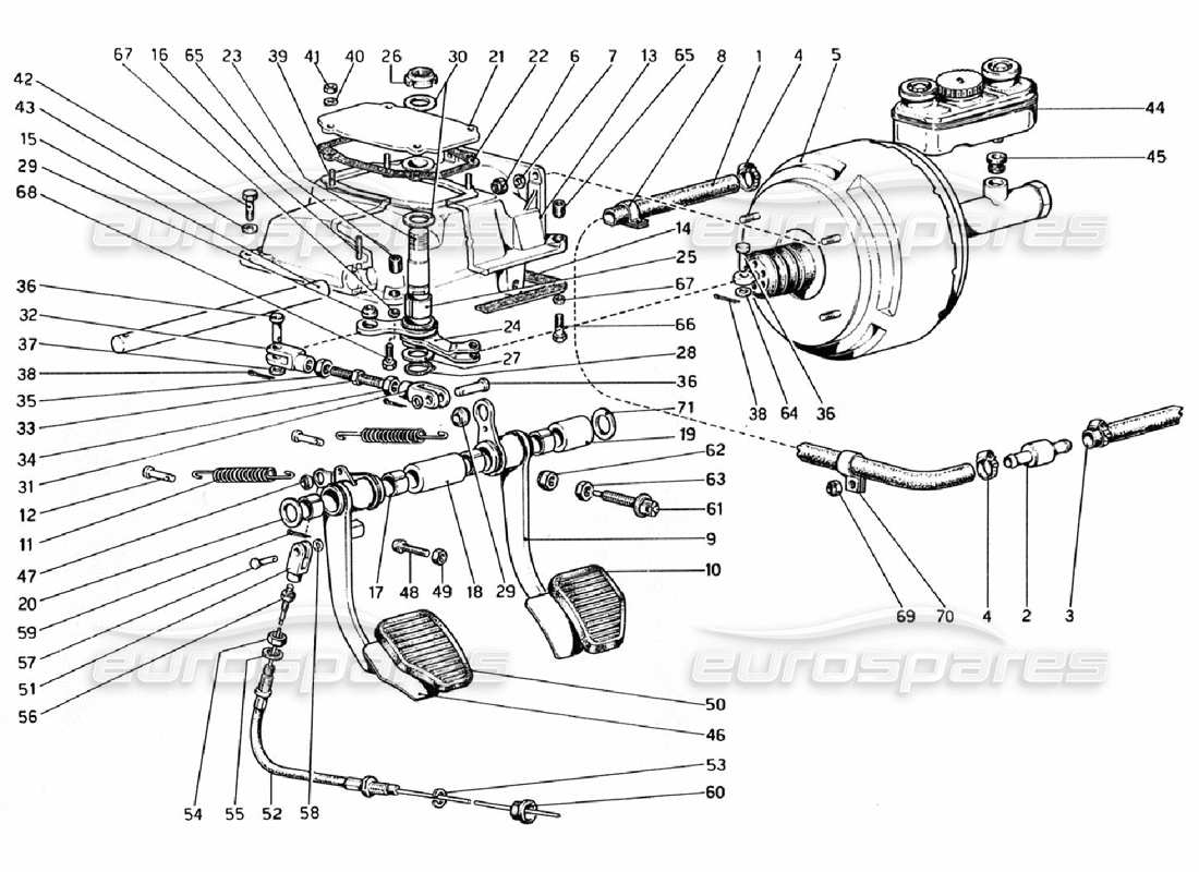 Ferrari 308 GTB (1976) Pedal Board -Brake and Clutch Controls Parts Diagram