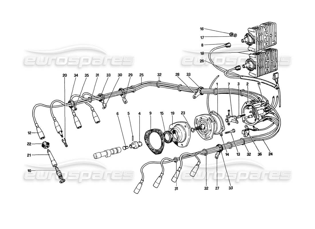 Ferrari 308 GTB (1980) engine ignition (From Car No. 23561 GTB and 23265 GTS) Parts Diagram