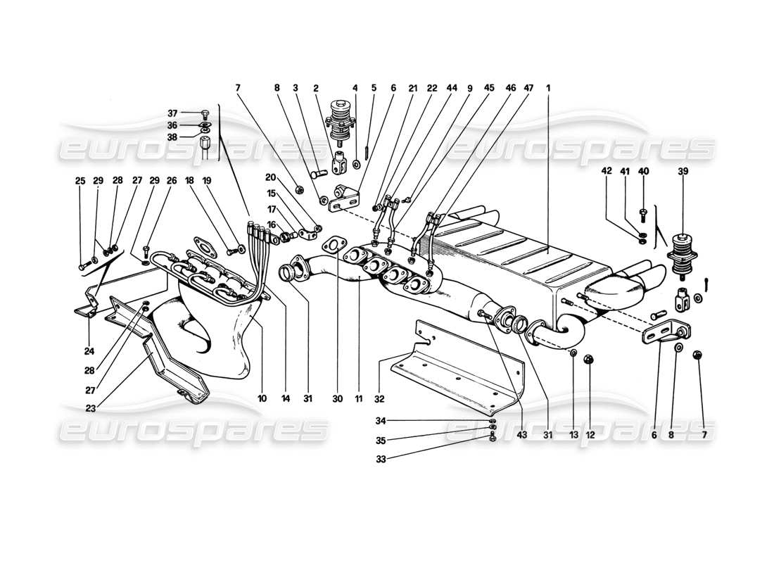 Ferrari 308 GTB (1980) Exhaust System (Variants for AUS Version) Parts Diagram