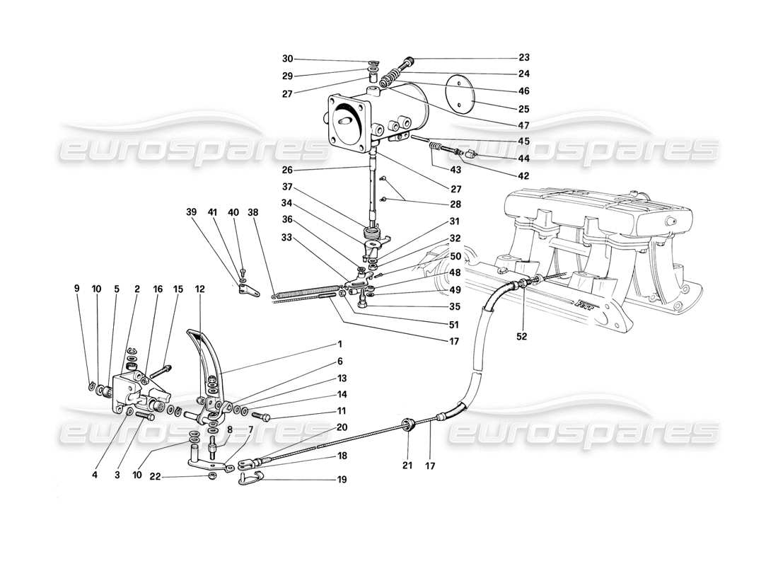 Ferrari 308 (1981) GTBi/GTSi Throttle Housing and Linkage Parts Diagram