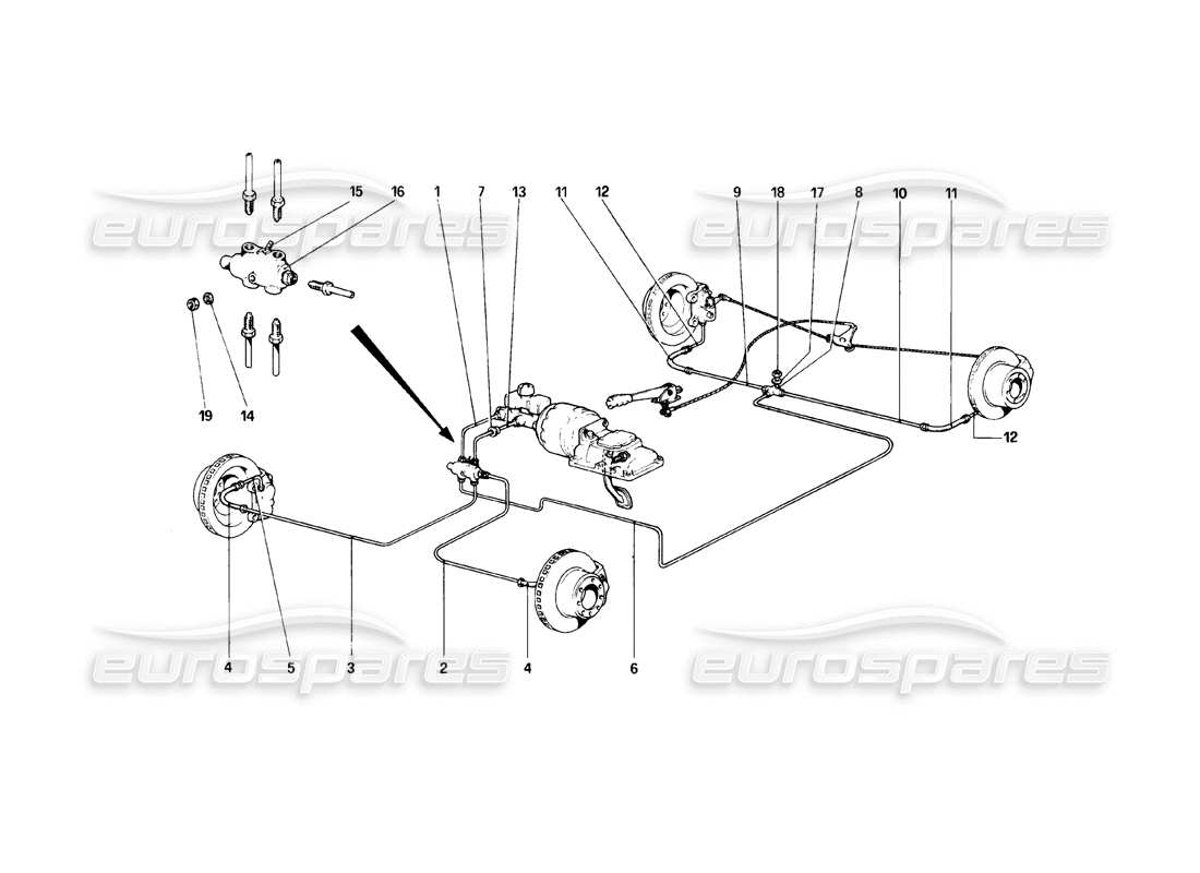 Ferrari 308 (1981) GTBi/GTSi Brake System Parts Diagram