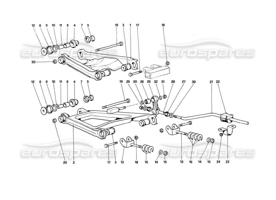 Ferrari 308 (1981) GTBi/GTSi Rear Suspension - Wishbones Parts Diagram