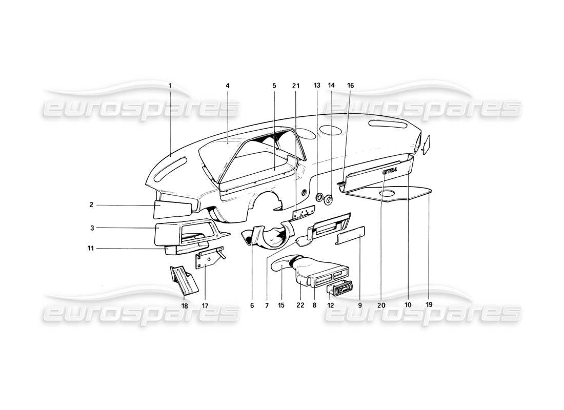 Ferrari 308 (1981) GTBi/GTSi INSTRUMENT PANEL Parts Diagram