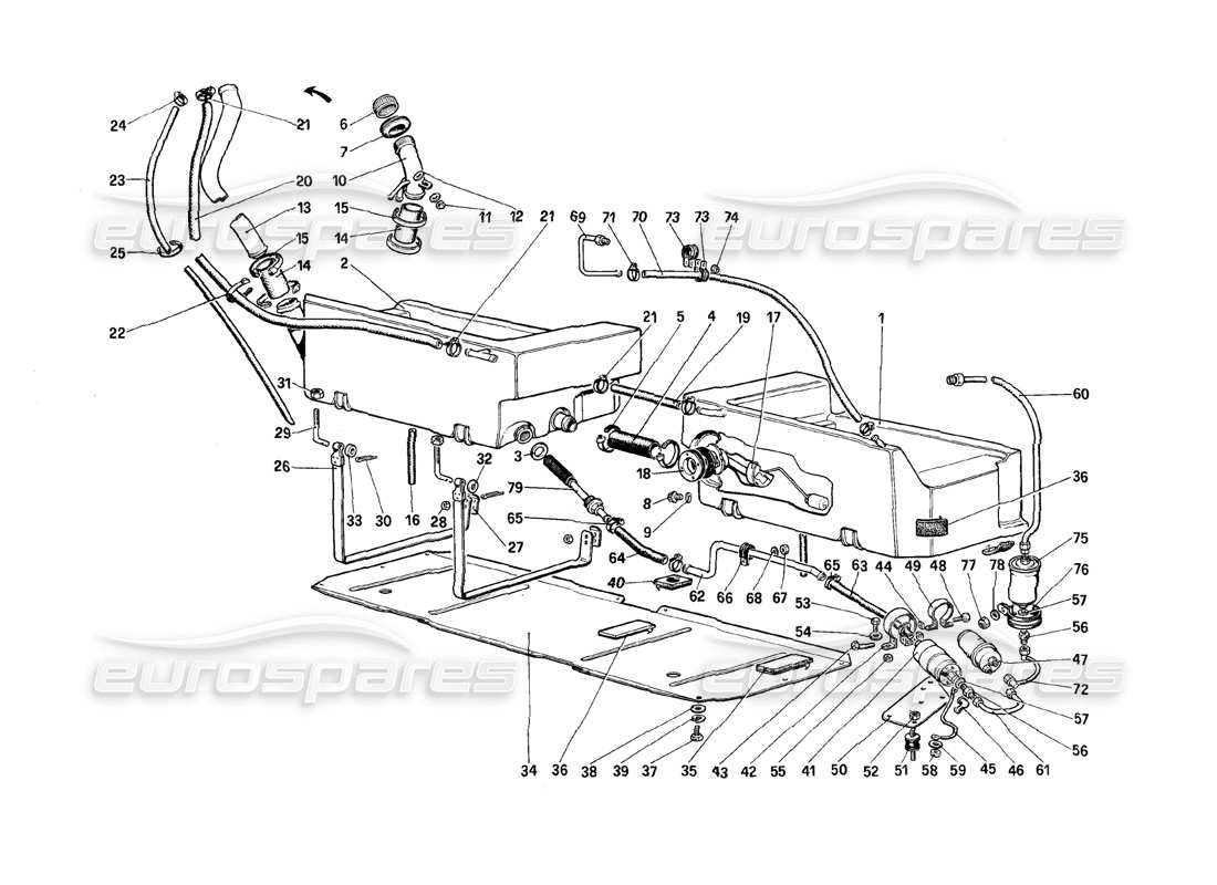 Ferrari Mondial 8 (1981) fuel pump and pipes Parts Diagram
