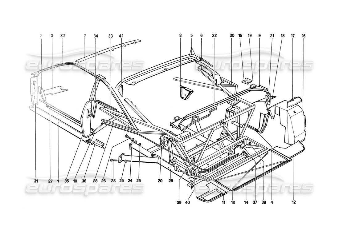Ferrari Mondial 8 (1981) Body Shell - Inner Elements Parts Diagram