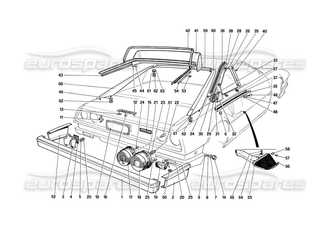 Ferrari Mondial 8 (1981) Bumpers, Lights and Rear Glasser Parts Diagram