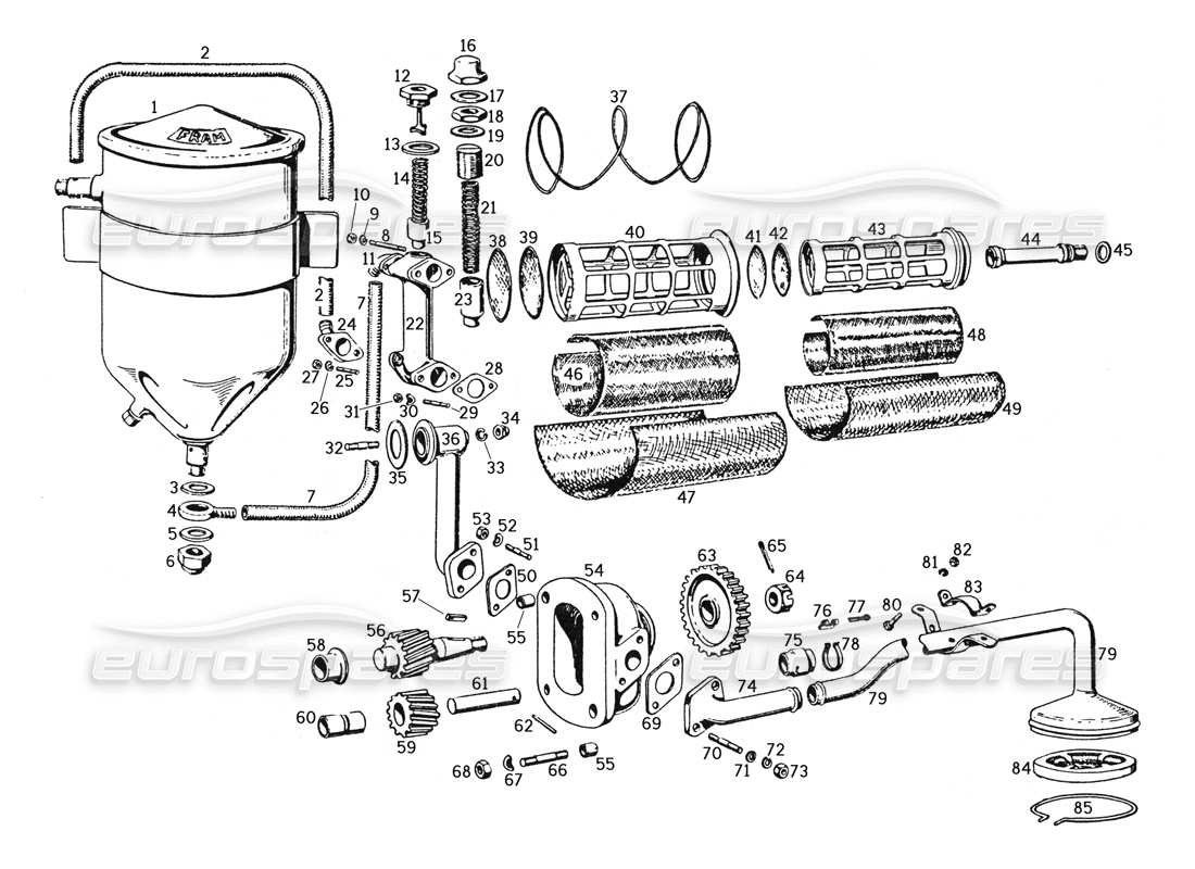 Ferrari 250 GTE (1957) Oil Circulation and Filtering Apparatus Parts Diagram