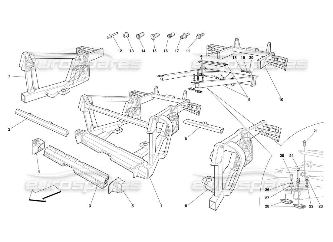 Ferrari 360 Challenge (2000) Frame - Rear Elements Structures and Plates Parts Diagram