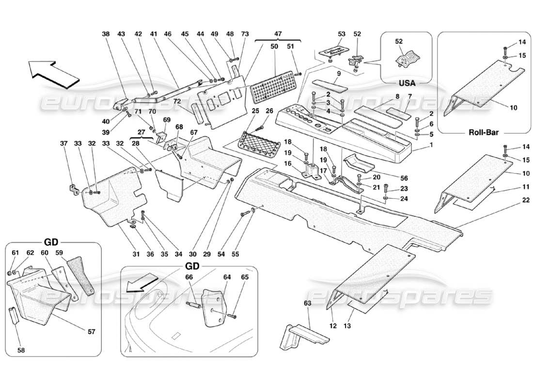 Ferrari 360 Challenge Stradale Tunnel - Framework and Accessories Parts Diagram