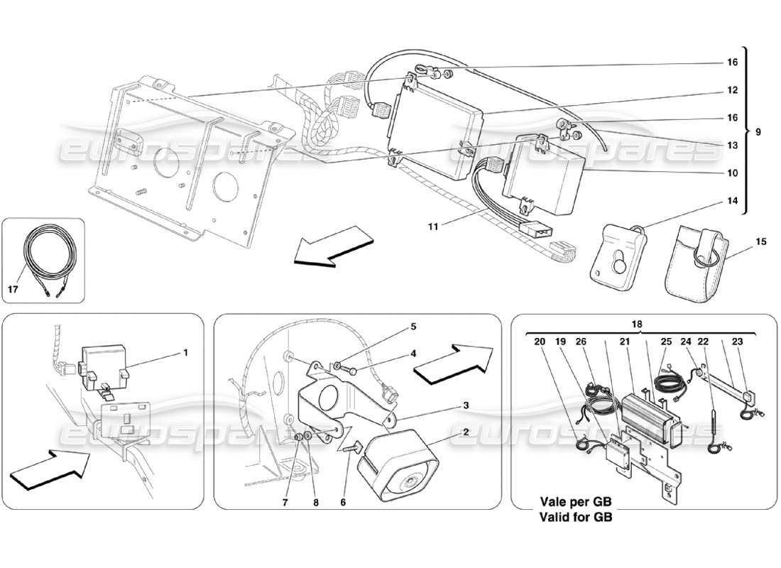 Ferrari 360 Challenge Stradale Anti Theft Electrical Boards and Devices Part Diagram