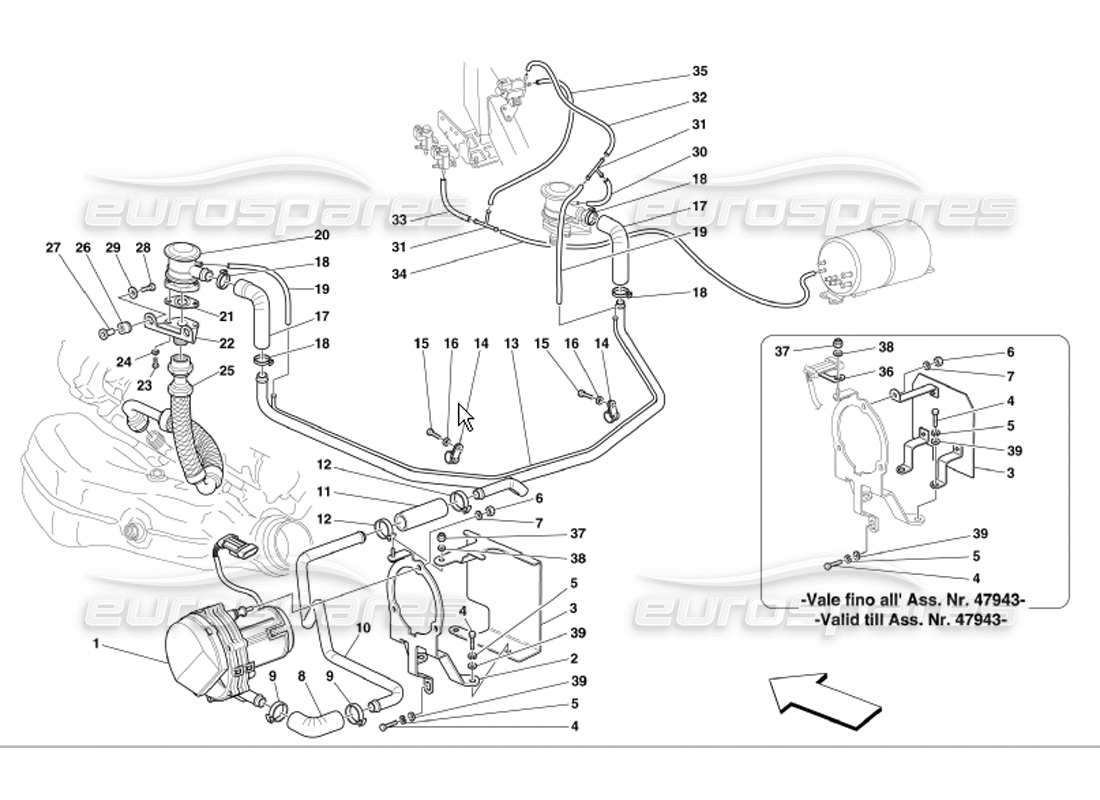 Ferrari 360 Modena secondary air system Parts Diagram