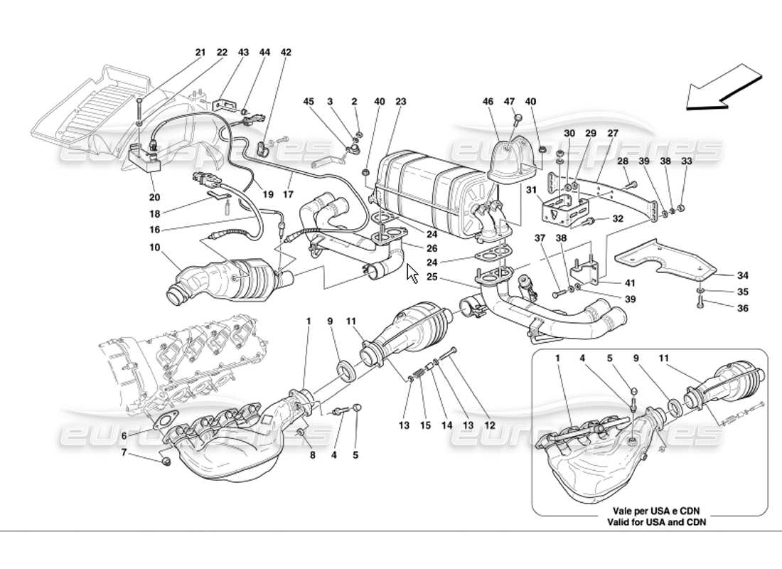 Ferrari 360 Modena racing exhaust system Part Diagram