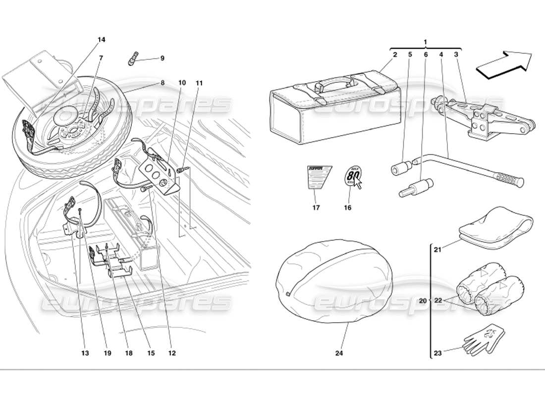 Ferrari 360 Modena Spare Wheel and Equipment Part Diagram