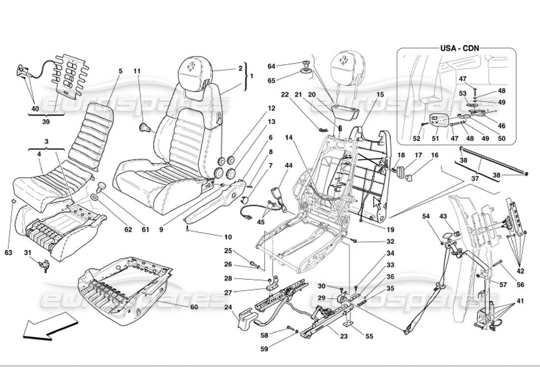 Ferrari 360 Modena Manual Seat Safety Belts Part Diagram