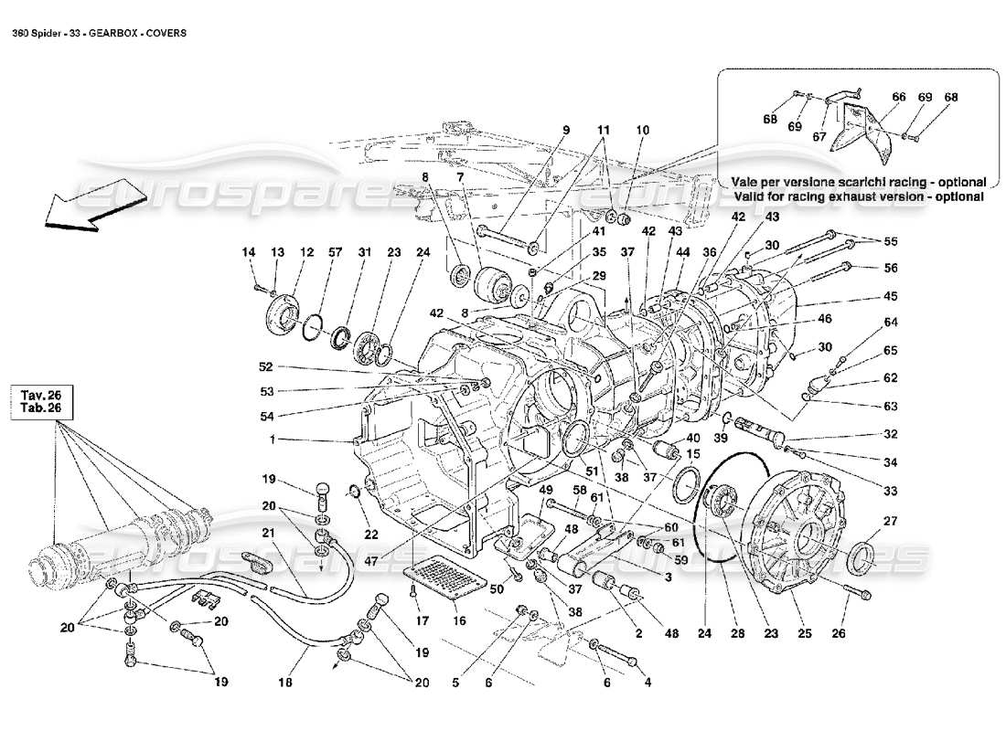 Ferrari 360 Spider Gearbox Covers Parts Diagram