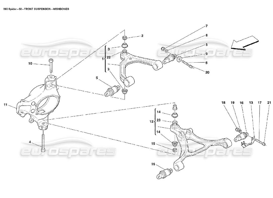 Ferrari 360 Spider Front Suspension - Wishbones Parts Diagram