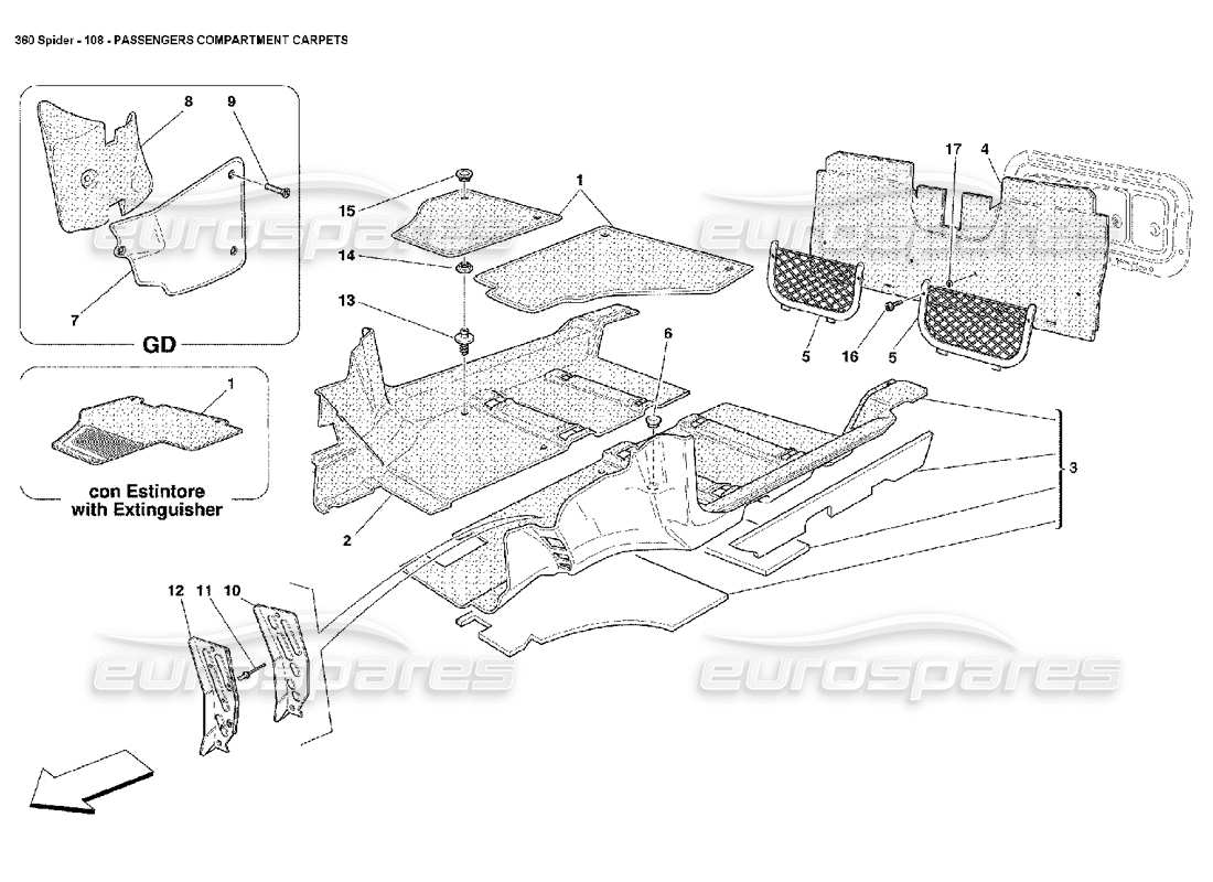 Ferrari 360 Spider passengers compartment carpets Parts Diagram
