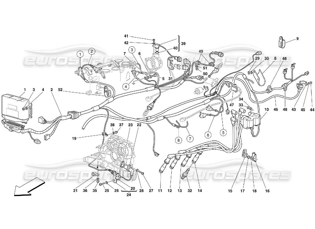 Ferrari 355 (5.2 Motronic) injection device - ignition Part Diagram
