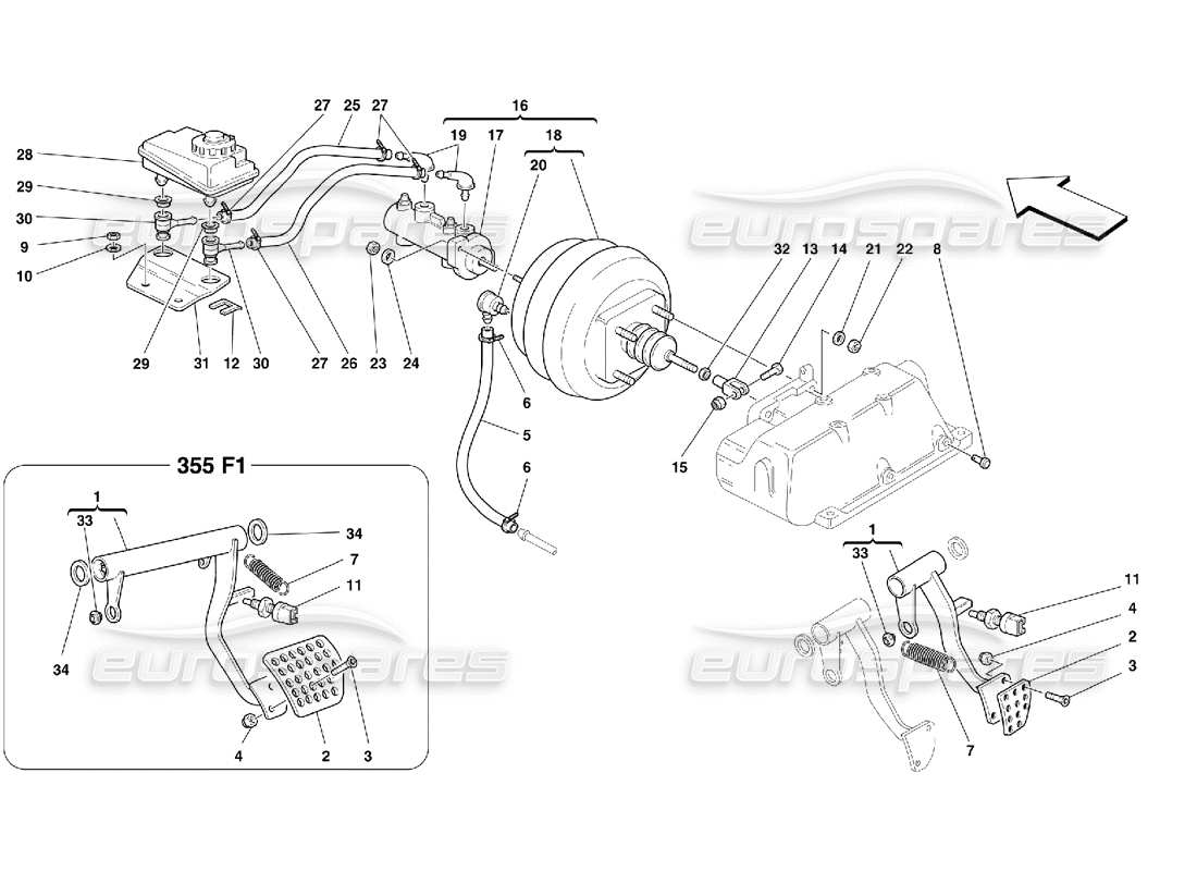 Ferrari 355 (5.2 Motronic) Brake Hydraulic System Parts Diagram