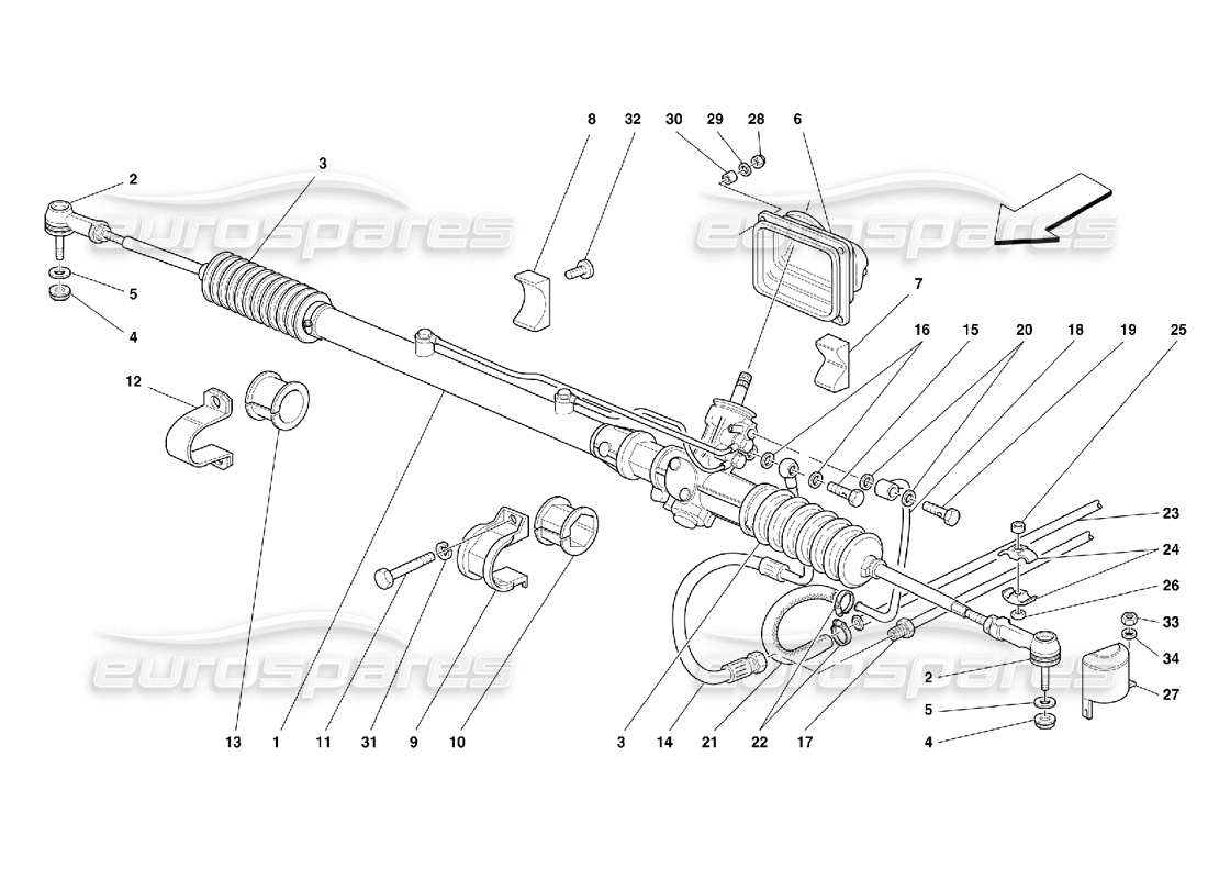 Ferrari 355 (5.2 Motronic) Hydraulic Steering Box and Linkage Parts Diagram