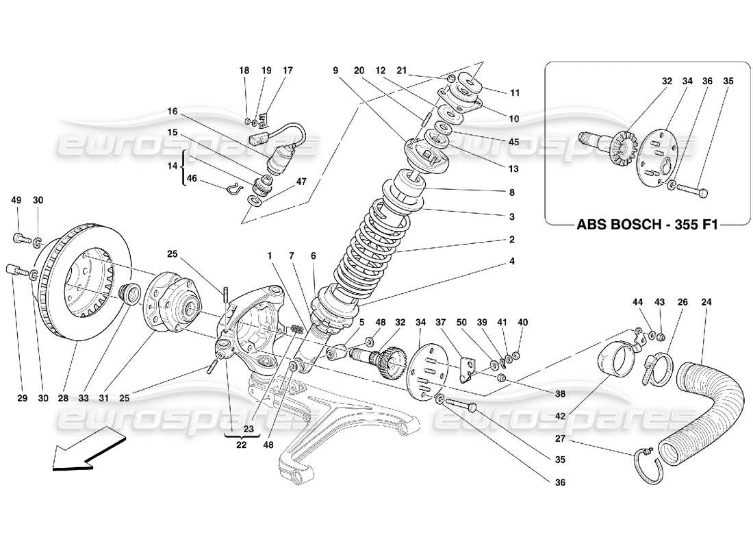 Ferrari 355 (5.2 Motronic) Front Suspension - Shock Absorber and Brake Disc Parts Diagram