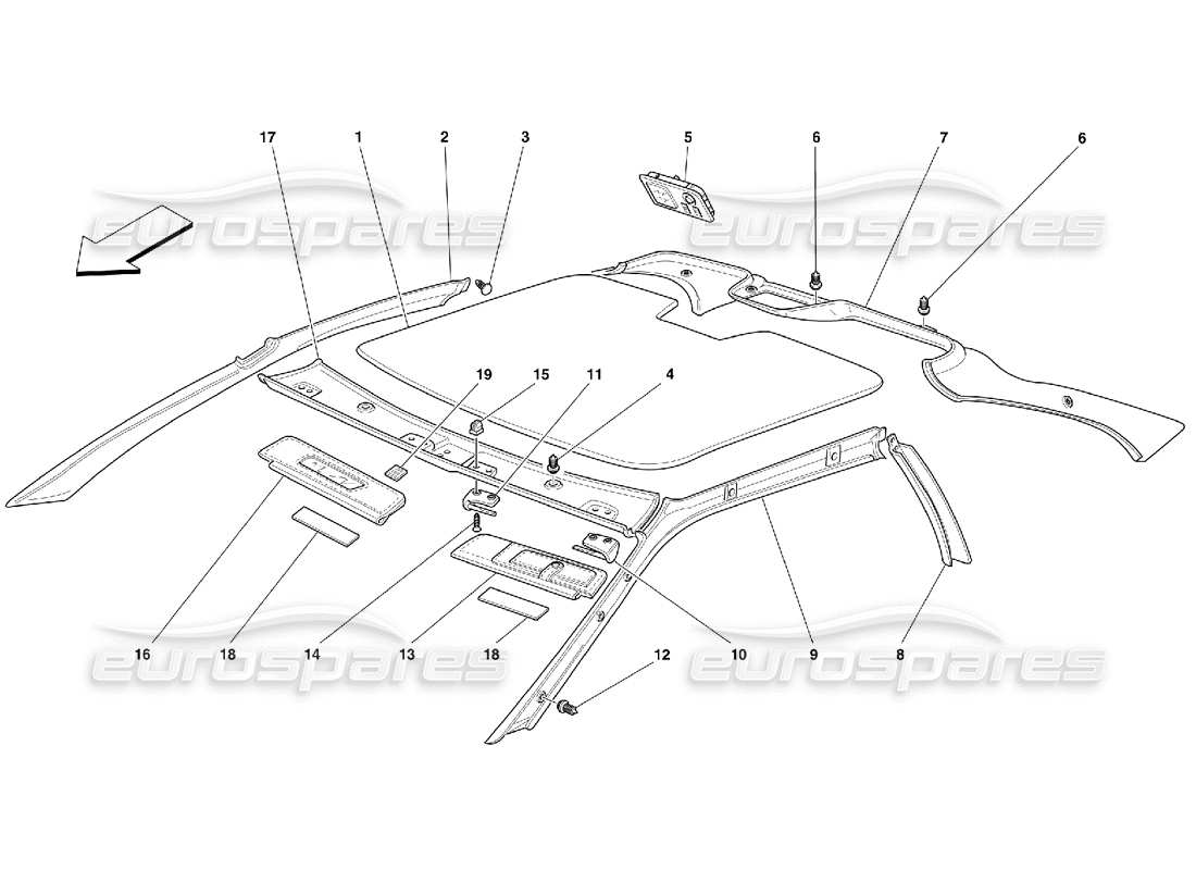 Ferrari 355 (5.2 Motronic) Roof Trims Parts Diagram