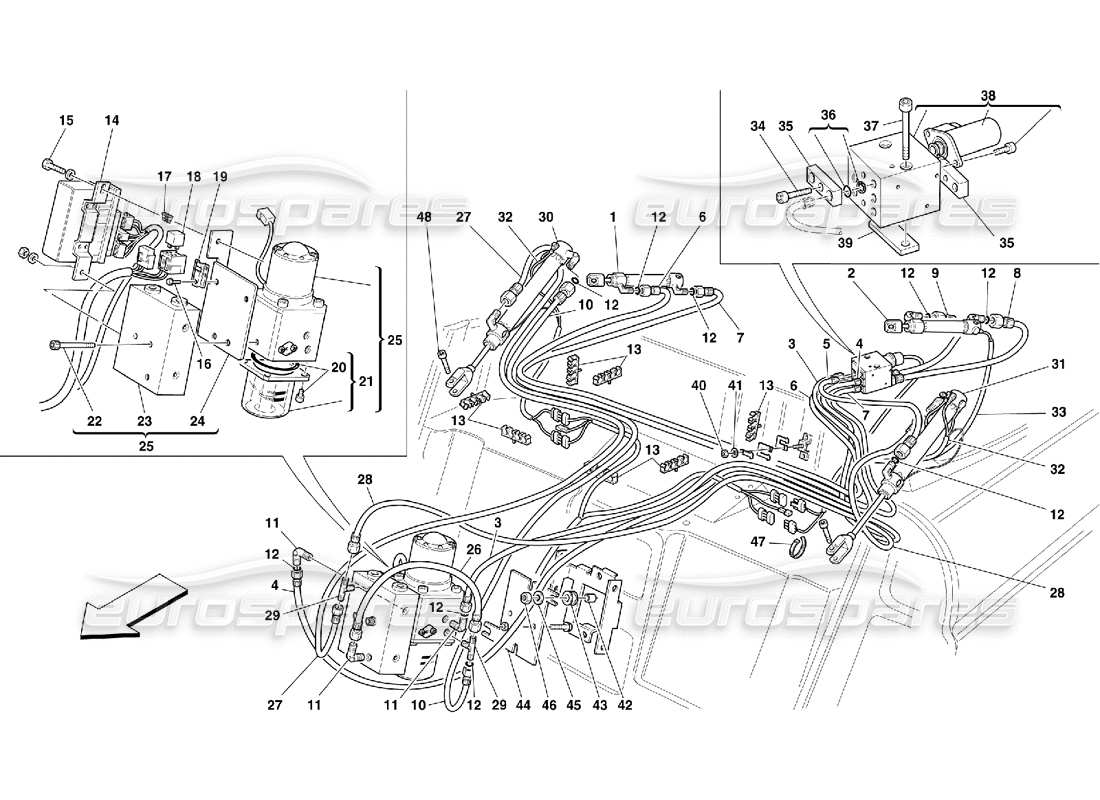 Ferrari 355 (5.2 Motronic) Top Hydraulic Control Parts Diagram