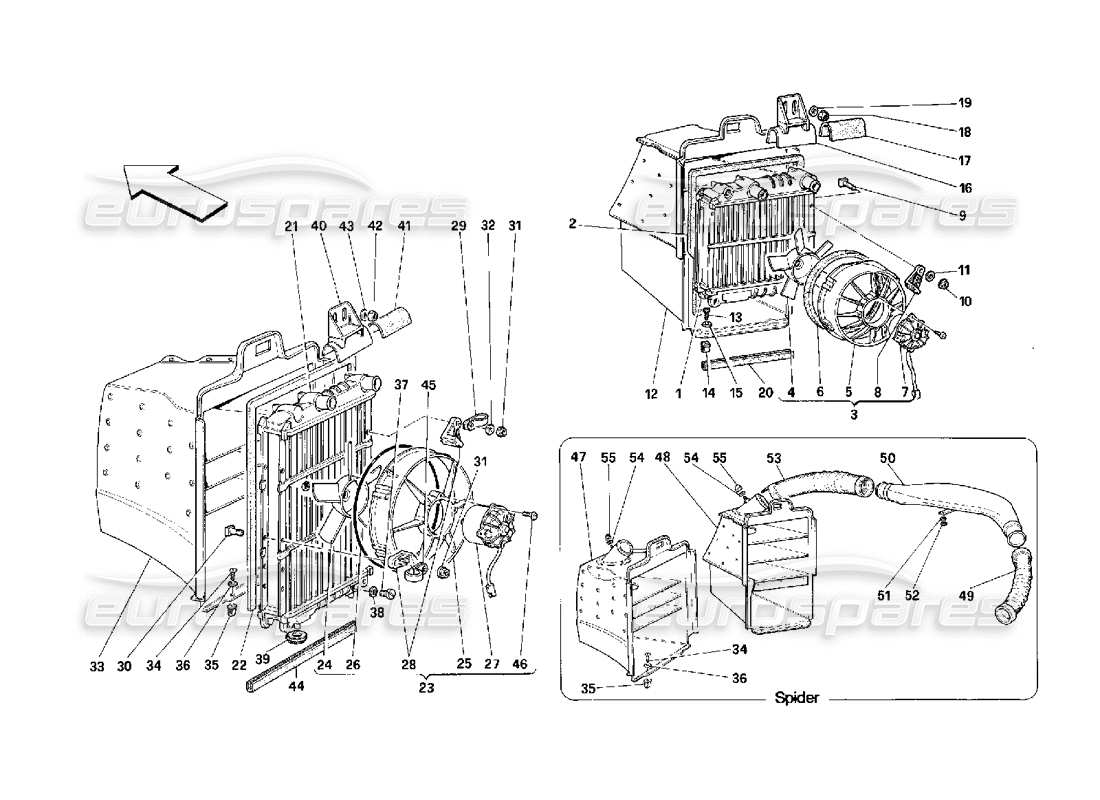 Ferrari 348 (2.7 Motronic) Cooling System Radiators Parts Diagram