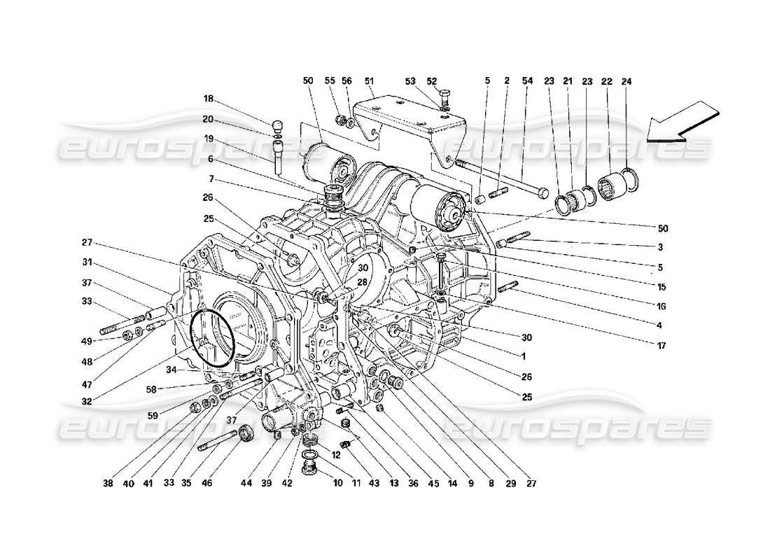 Ferrari 348 (2.7 Motronic) Gearbox Differential Housing and Intermediate Casing Parts Diagram