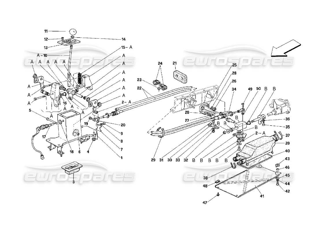 Ferrari 348 (2.7 Motronic) Outside Gearbox Controls Parts Diagram