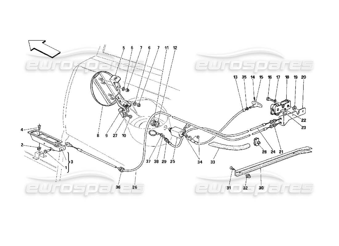 Ferrari 348 (2.7 Motronic) Opening Devices for Rear Hood and Gas Door Parts Diagram