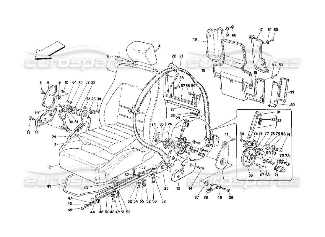 Ferrari 348 (2.7 Motronic) Seats and Safety Belts Parts Diagram