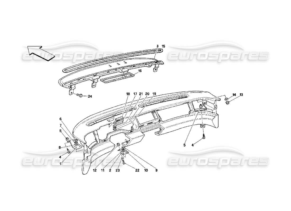 Ferrari 348 (2.7 Motronic) dashboard - structure and supports Parts Diagram