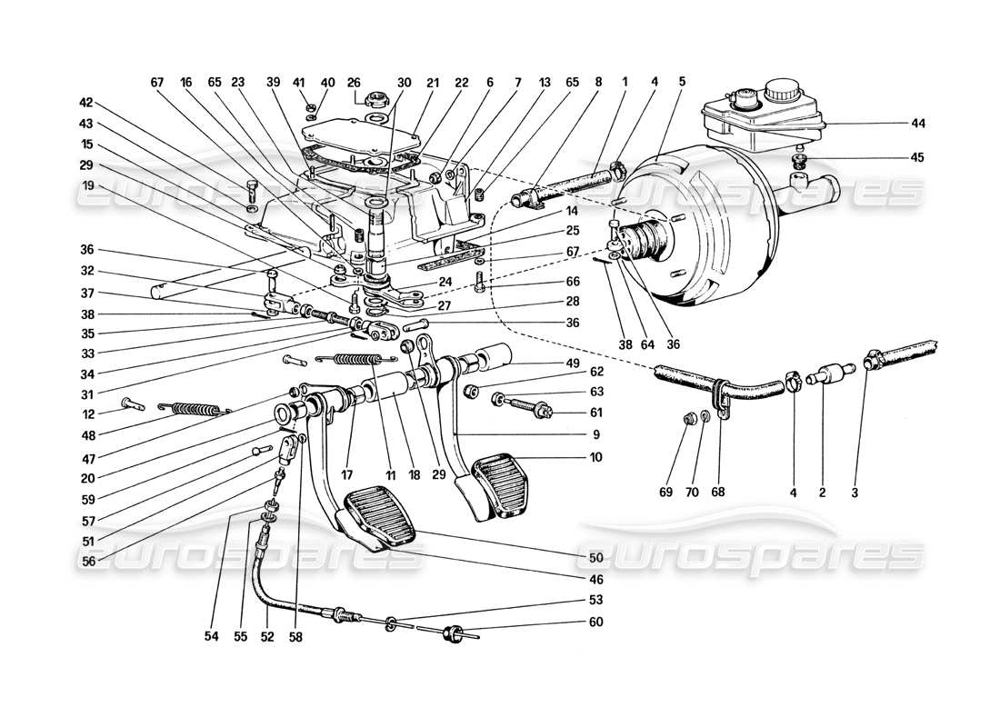 Ferrari 328 (1985) Pedal Board - Brake and Clutch Controls Parts Diagram