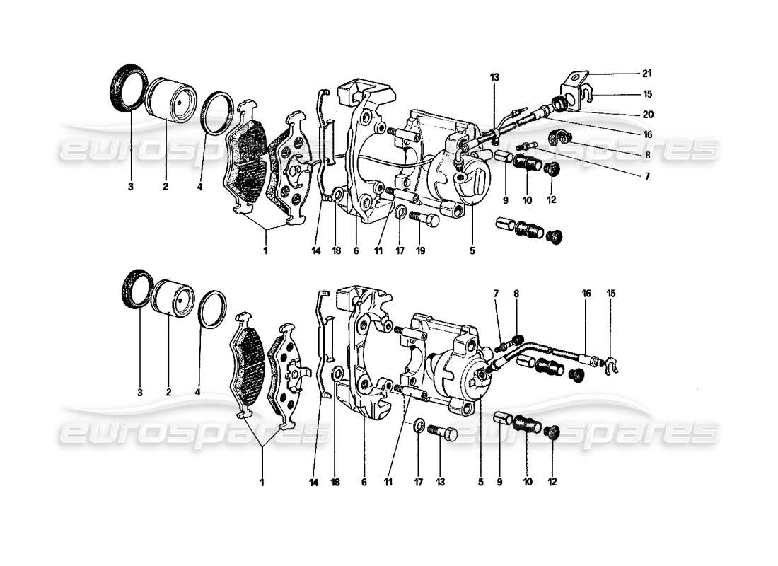 Ferrari 328 (1985) Calipers for Front and Rear Brakes Part Diagram
