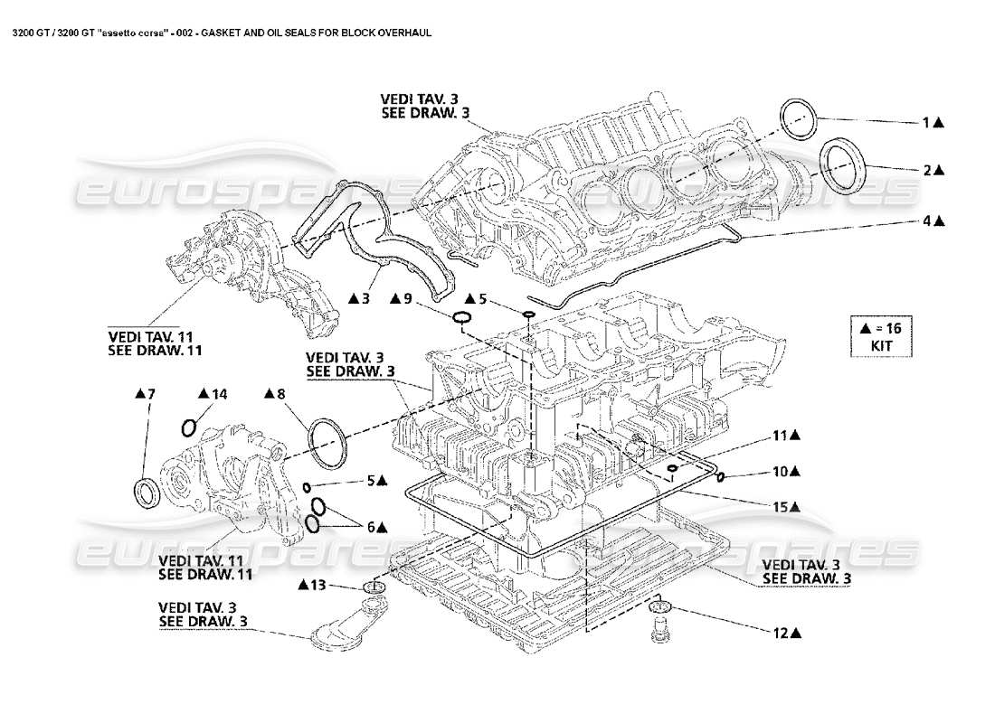 Maserati 3200 GT/GTA/Assetto Corsa Gasket & Seals: Block Parts Diagram
