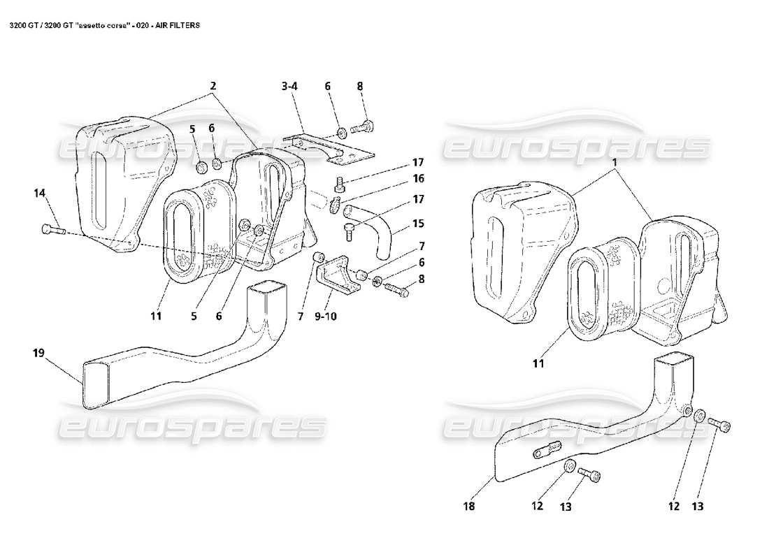Maserati 3200 GT/GTA/Assetto Corsa Air Filters Parts Diagram