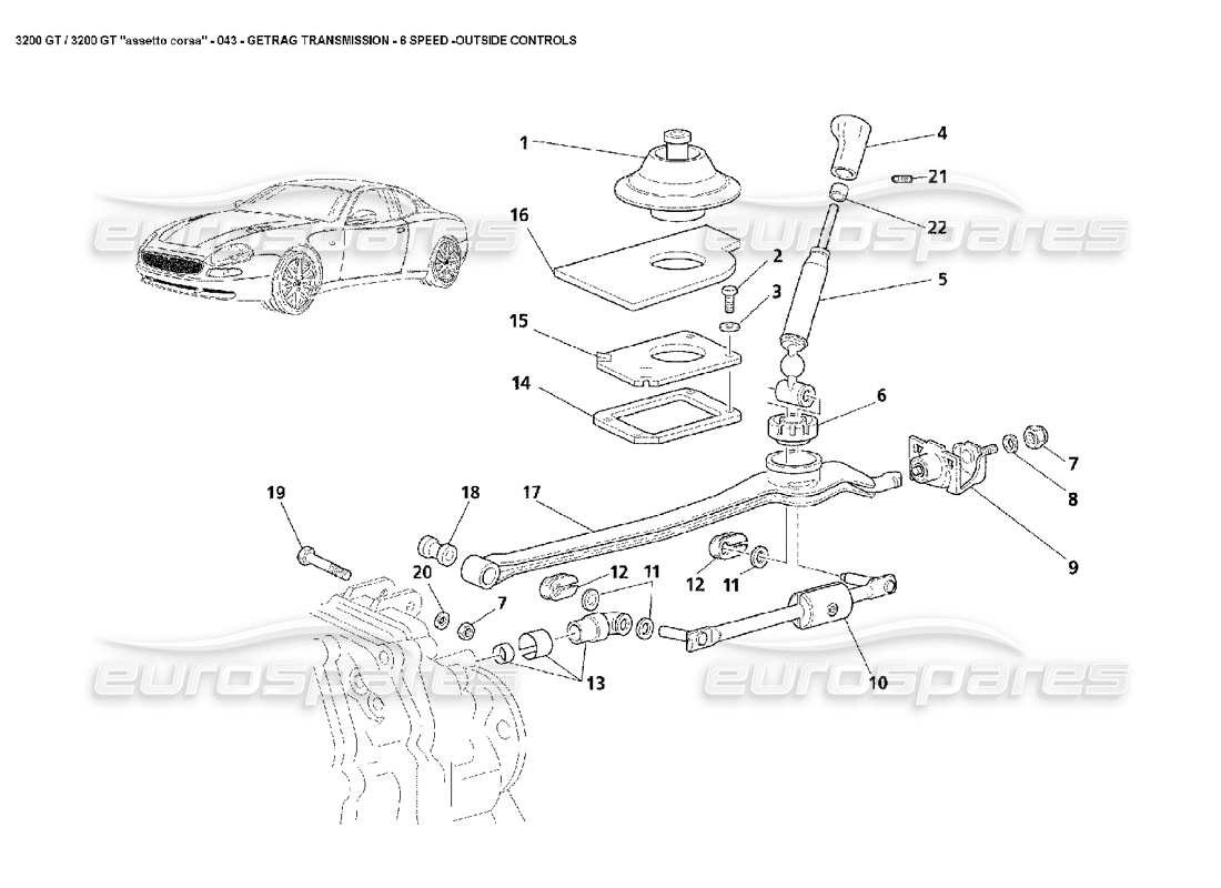 Maserati 3200 GT/GTA/Assetto Corsa Manual Gearbox: Externals Parts Diagram