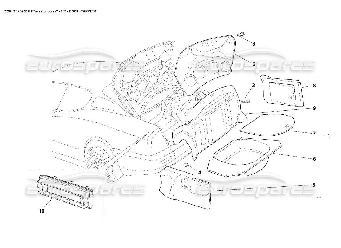 Maserati 3200 GT/GTA/Assetto Corsa Boot: Carpets Parts Diagram